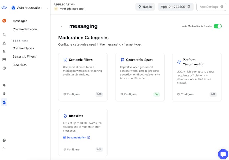 Moderation Engines in the Channel Type page