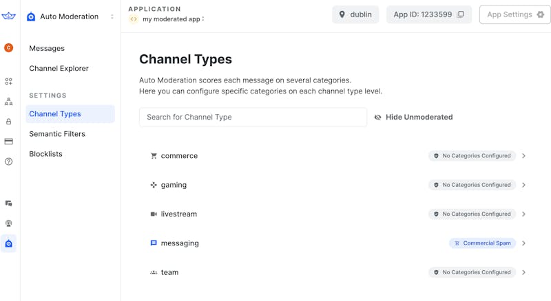 Channel Types in the moderation dashboard