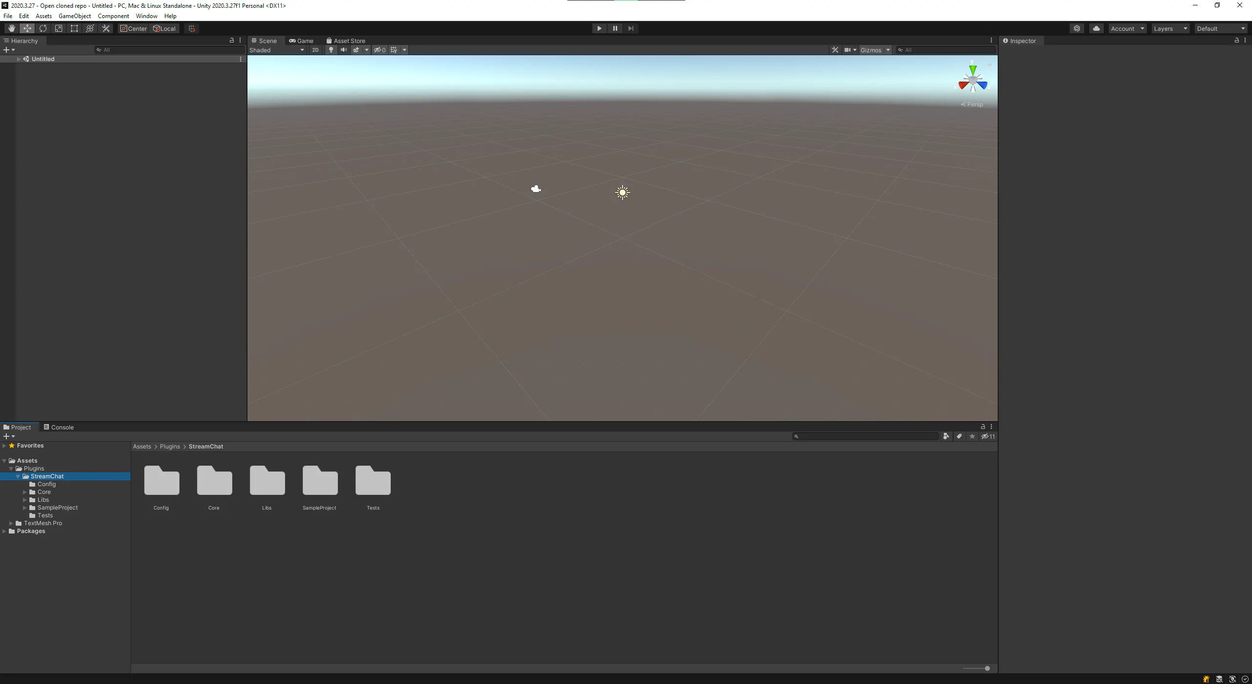 Unity's Import Unity Package dialog listing the Stream Chat SDK contents, ready to import