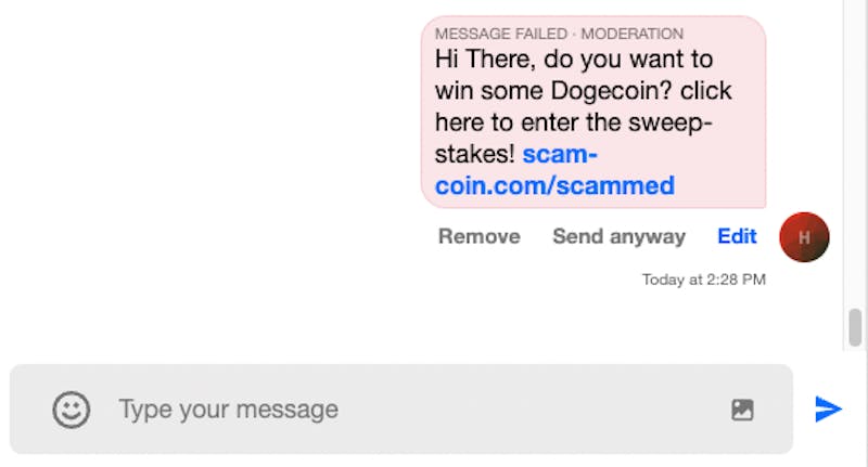 Message shown with React SDK